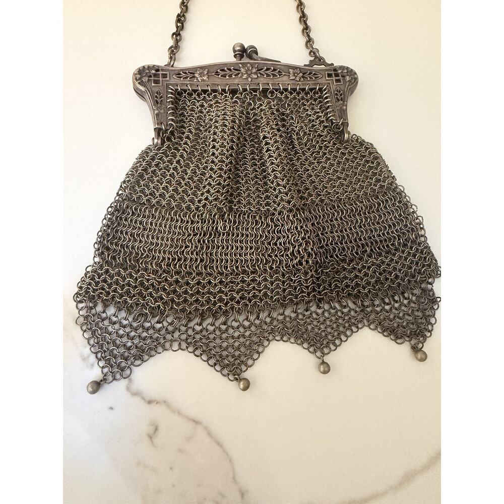 Antique German Silver Chainmail Mesh Purse Art Nouveau Handbag c1900 - Picture 2 of 13